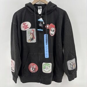 Disney Nightmare Before Christmas Hoodie Womens Large Full Zip Patch Embroidered